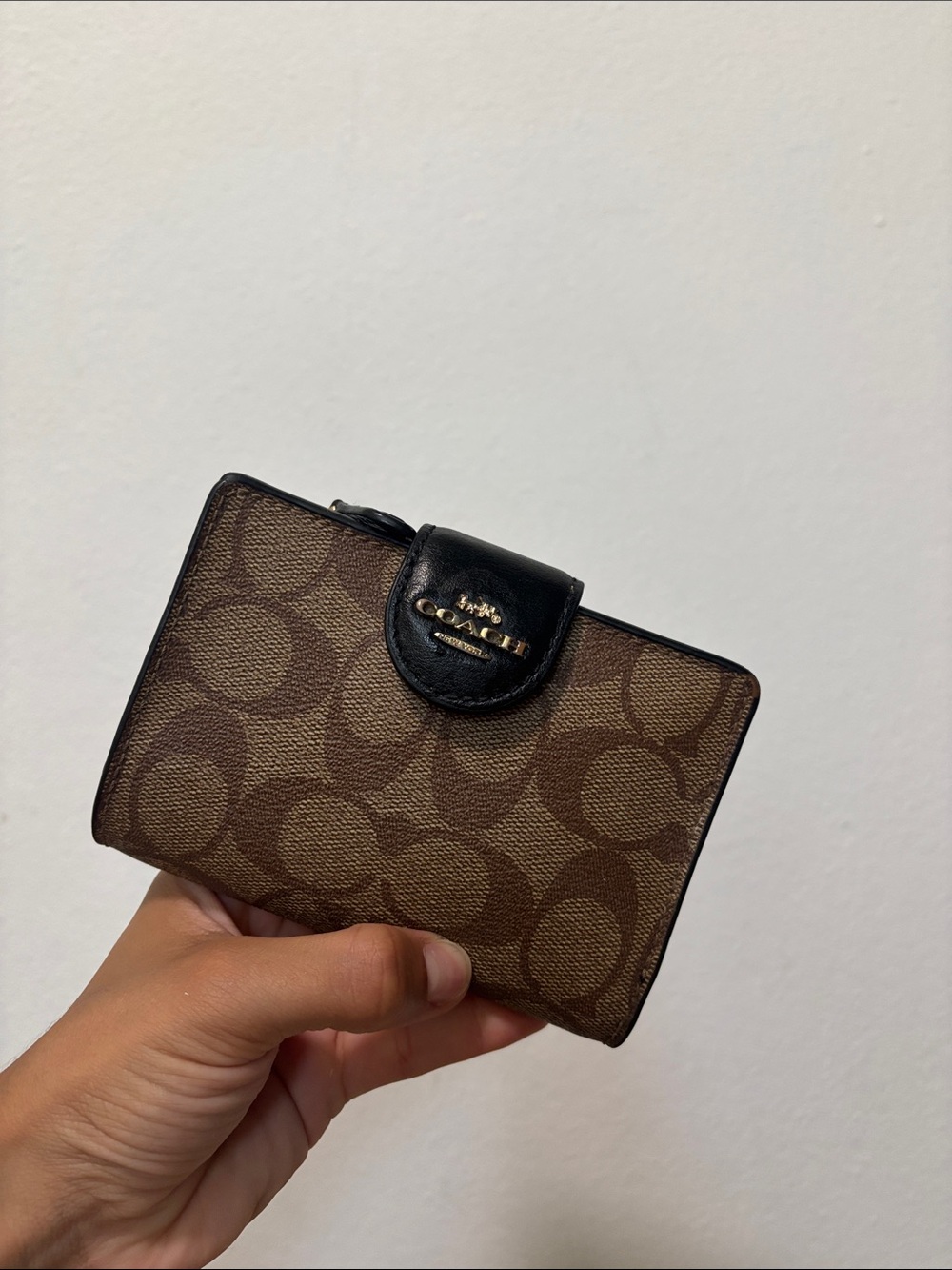 Coach Brown Signature Canvas Card Holder with Black Trim